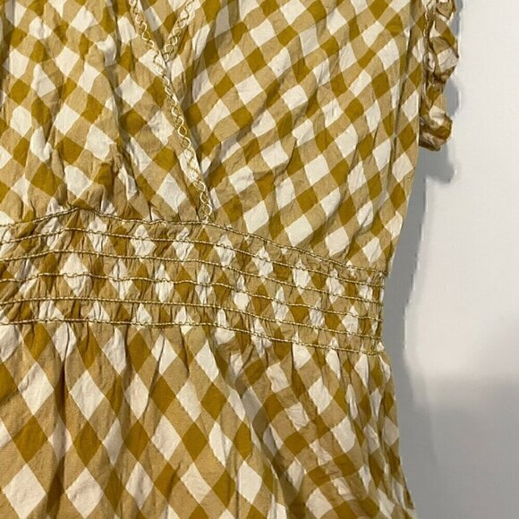 MAX STUDIO Smocked Waist Flutter Sleeve Blouse Mustard Yellow White Gingham Boho - Picture 14 of 14